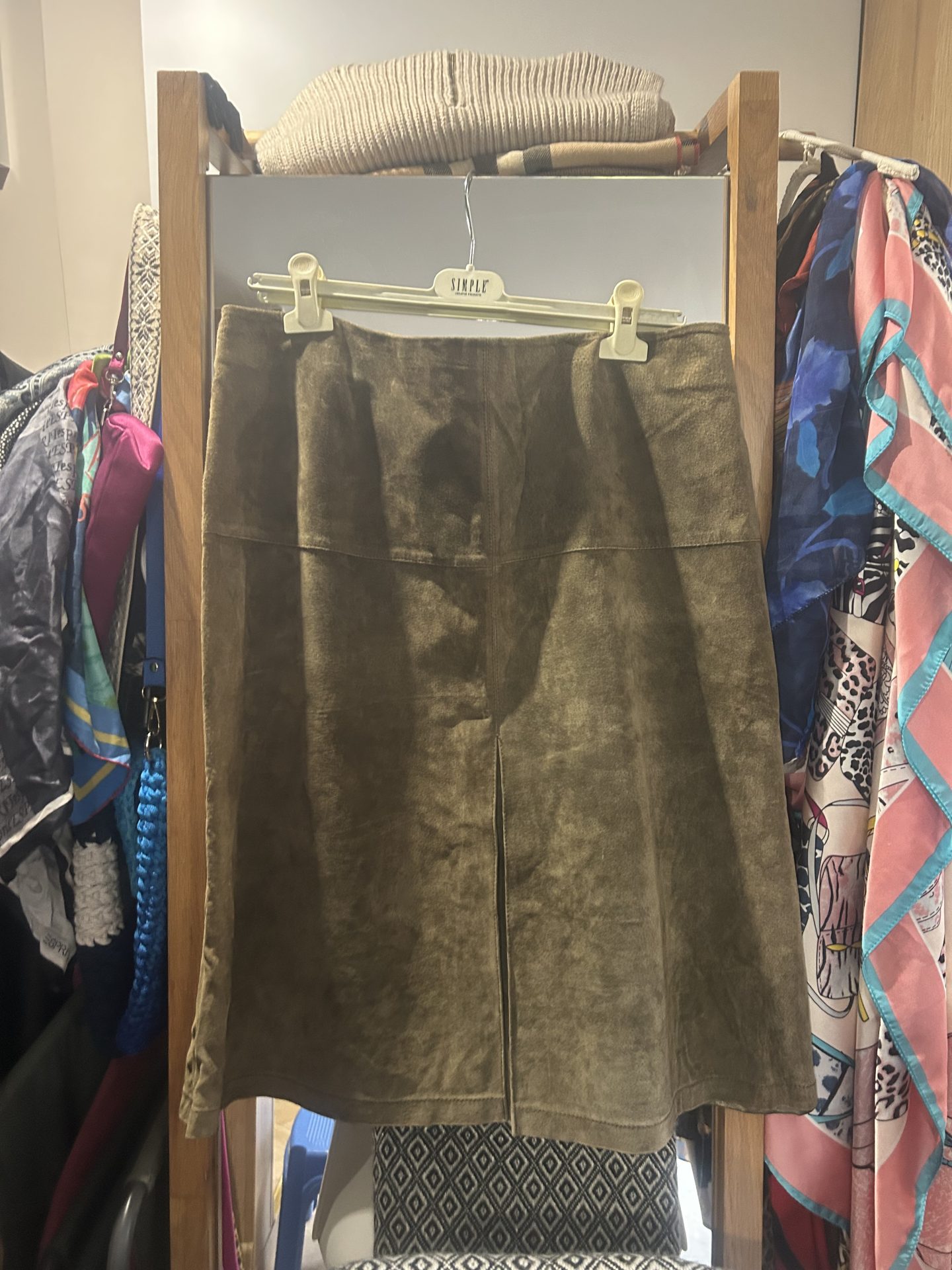 Spódnica khaki zamsz naturalny